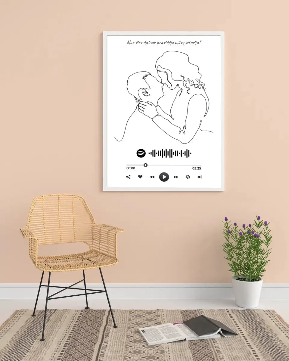Personalizuotas Spotify muzikos grotuvo su iliustracija plakatas su jūsų nuotrauka, daina ir spotify kodu  Poster -  dovanokis.lt