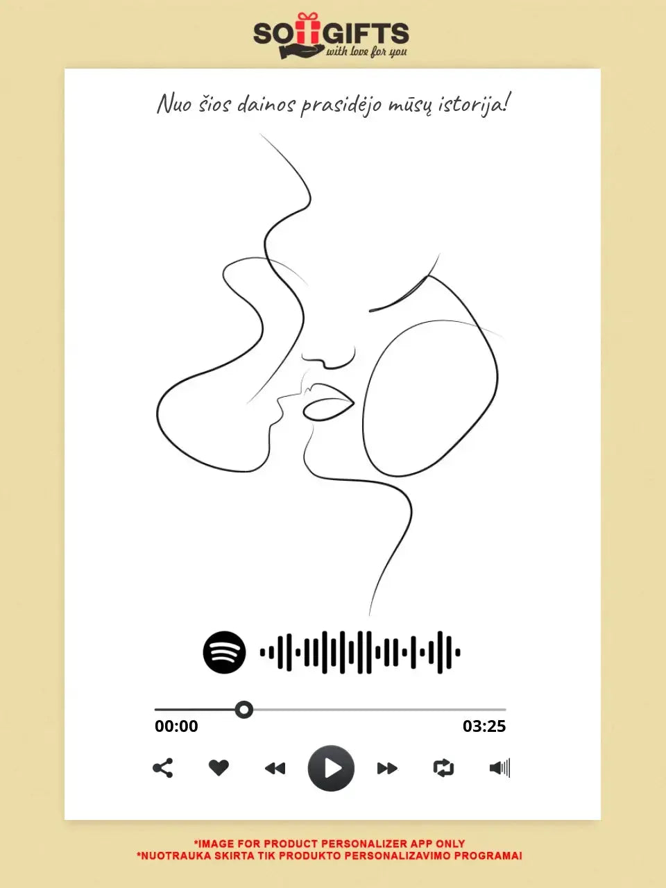 Personalizuotas Spotify muzikos grotuvo su iliustracija plakatas su jūsų nuotrauka, daina ir spotify kodu  Poster -  dovanokis.lt