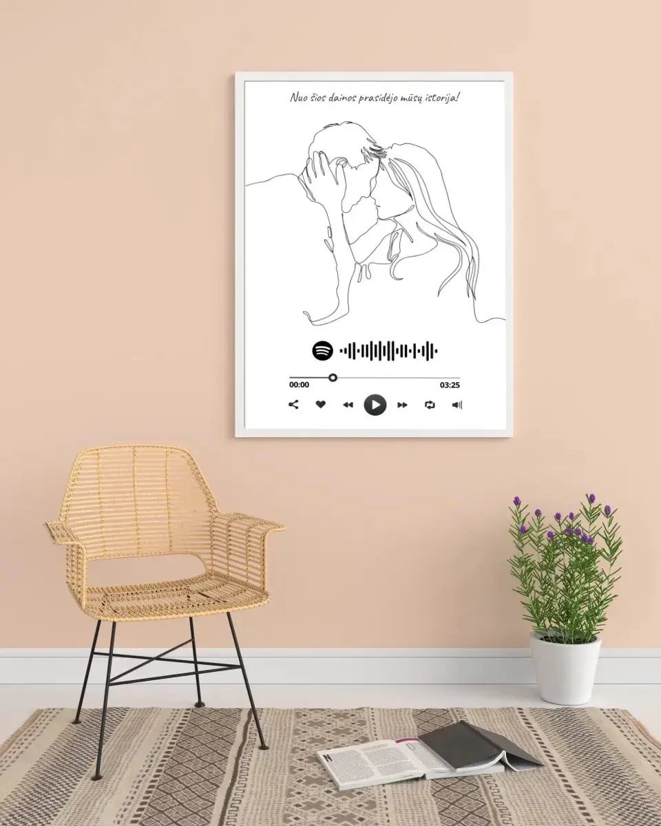 Personalizuotas Spotify muzikos grotuvo su iliustracija plakatas su jūsų nuotrauka, daina ir spotify kodu  Poster -  dovanokis.lt