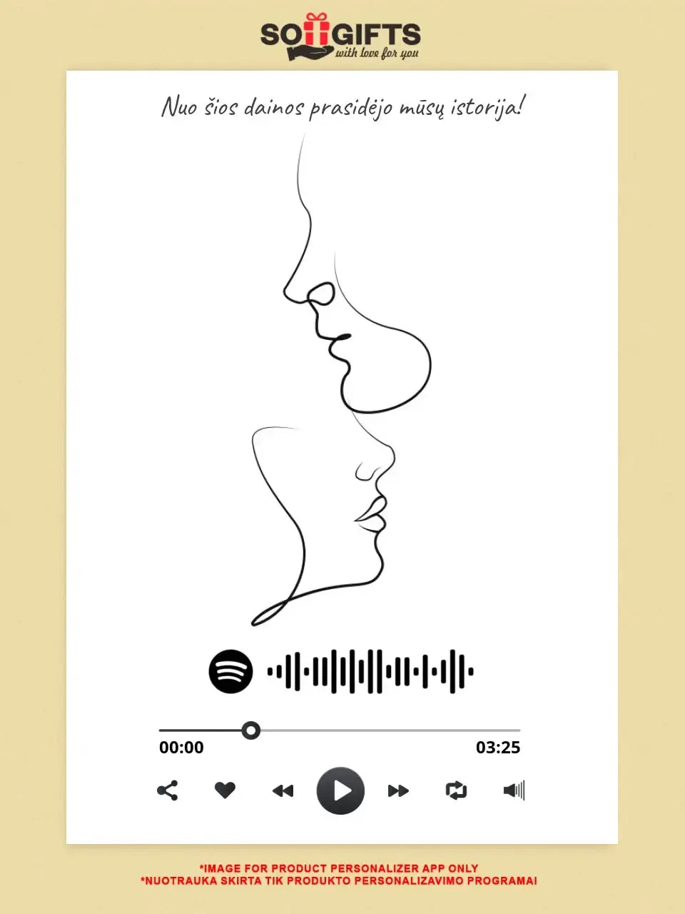 Personalizuotas Spotify muzikos grotuvo su iliustracija plakatas su jūsų nuotrauka, daina ir spotify kodu  Poster -  dovanokis.lt