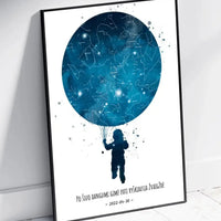 Personalizuotas vaikiškas žvaigždžių žemėlapis berniukui, plakatas su rėmeliu  Poster -  dovanokis.lt