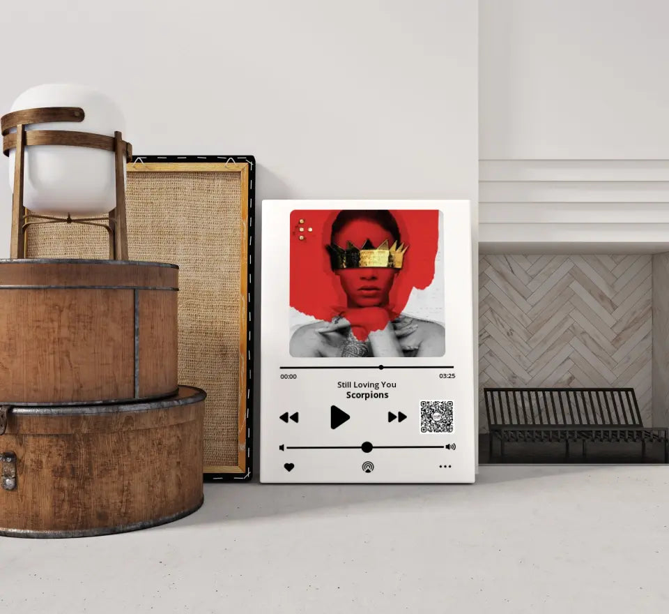 Personalizuotas "Apple Music" kūrinys su jūsų nuotrauka ir daina ant drobės