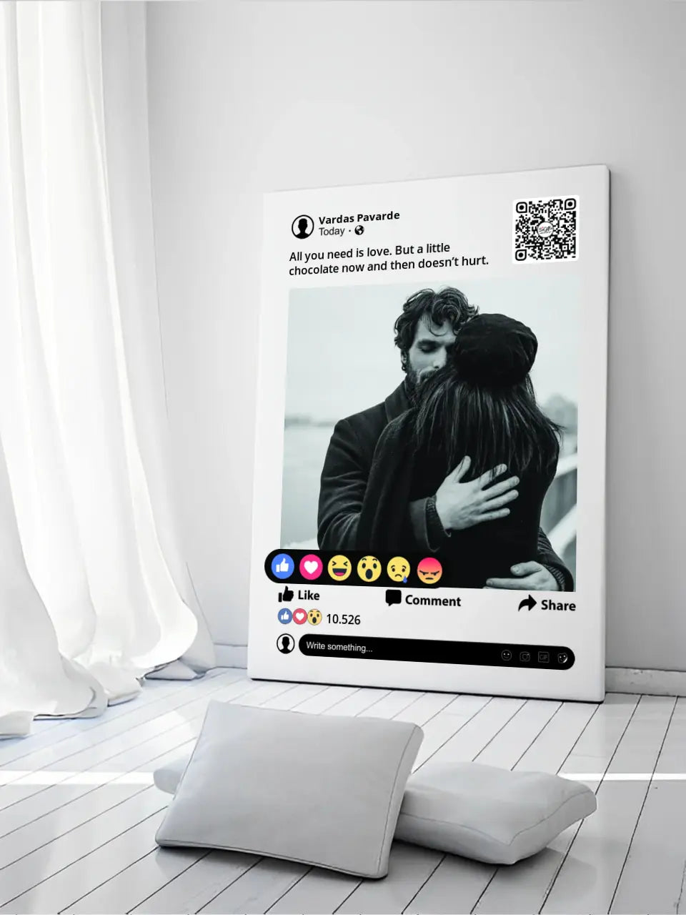 Personalizuotas "Facebook" dizaino kūrinys ant drobės su jūsų nuotrauka ir tekstu