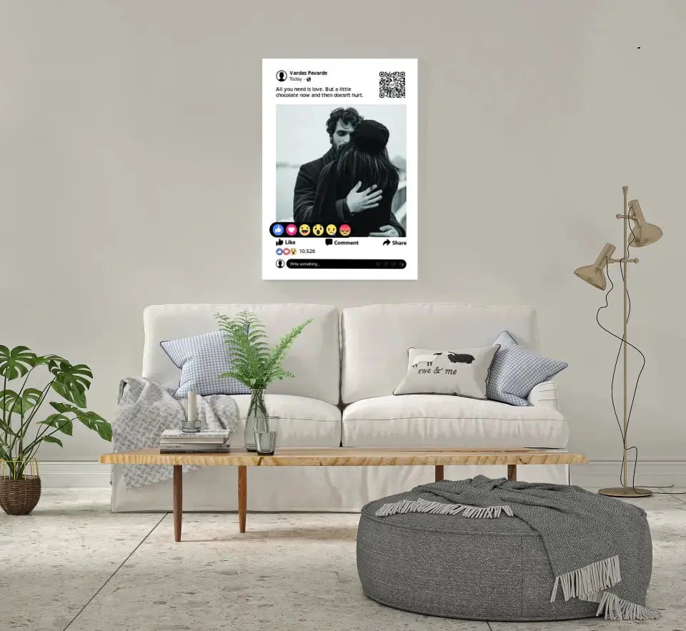 Personalizuotas "Facebook" dizaino kūrinys ant drobės su jūsų nuotrauka ir tekstu  Drobe -  dovanokis.lt