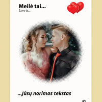 Personalizuotas "Love is" dizaino kūrinys ant drobės su jūsų nuotrauka ir citata  Drobe -  dovanokis.lt