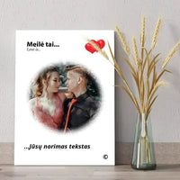Personalizuotas "Love is" dizaino kūrinys ant drobės su jūsų nuotrauka ir citata  Drobe -  dovanokis.lt