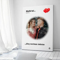 Personalizuotas "Love is" dizaino kūrinys ant drobės su jūsų nuotrauka ir citata  Drobe -  dovanokis.lt