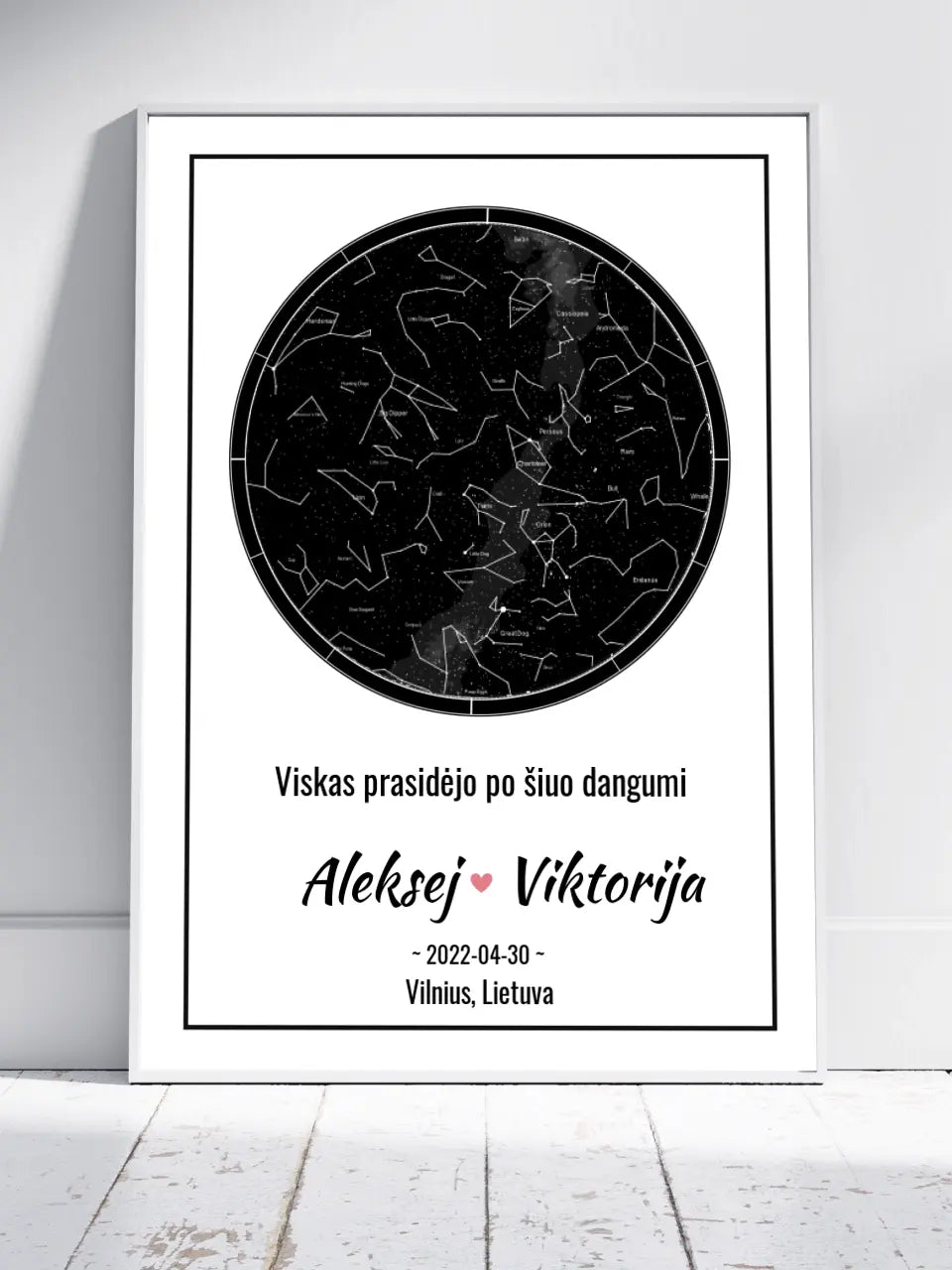 Personalizuotas žvaigždžių žemėlapis, plakatas su rėmeliu