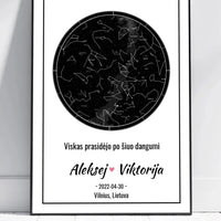 Personalizuotas žvaigždžių žemėlapis, plakatas su rėmeliu  Posteris(Plakatas) -  dovanokis.lt