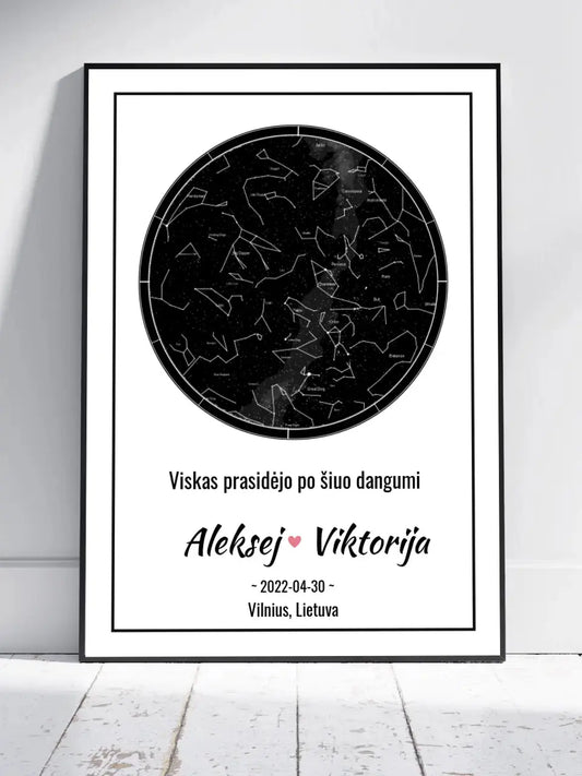 Personalizuotas žvaigždžių žemėlapis, plakatas su rėmeliu  Posteris(Plakatas) -  dovanokis.lt