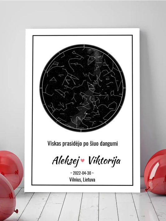 Personalizuotas žvaigždžių žemėlapis ant drobės  Drobe -  dovanokis.lt