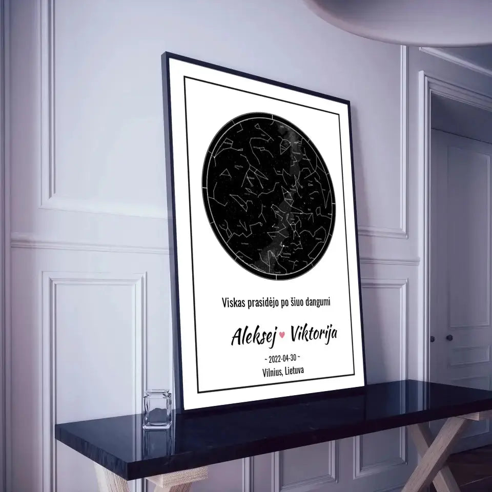 Personalizuotas žvaigždžių žemėlapis, plakatas su rėmeliu  Posteris(Plakatas) -  dovanokis.lt