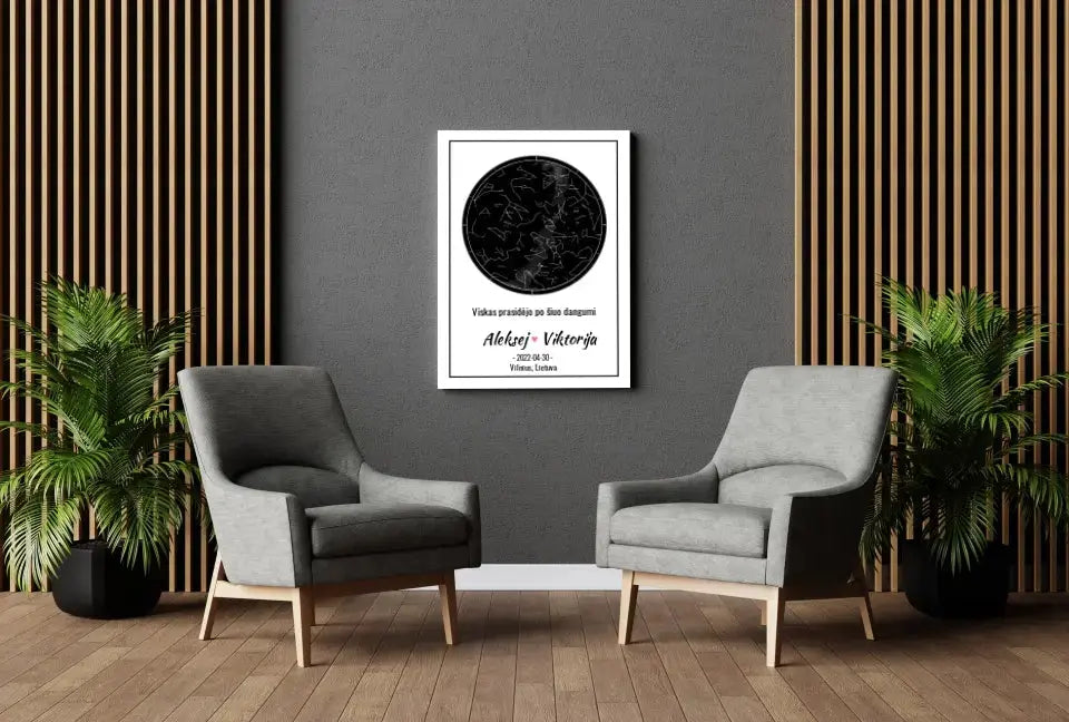 Personalizuotas žvaigždžių žemėlapis ant drobės  Drobe -  dovanokis.lt