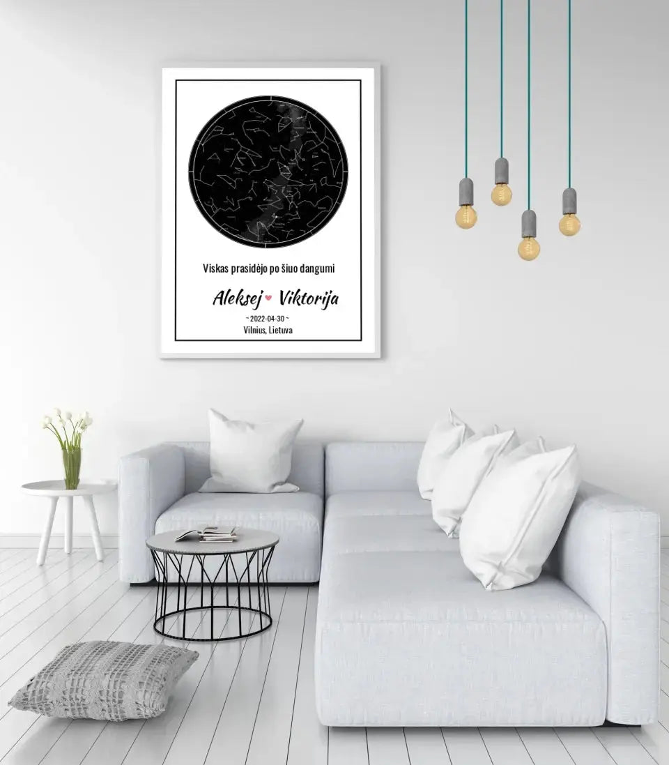 Personalizuotas žvaigždžių žemėlapis, plakatas su rėmeliu  Posteris(Plakatas) -  dovanokis.lt