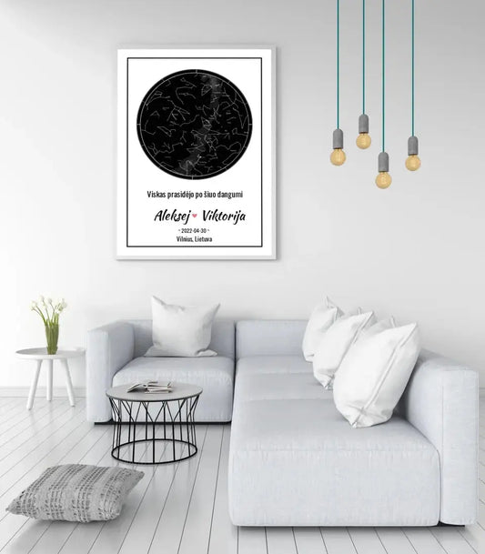 Personalizuotas žvaigždžių žemėlapis, plakatas su rėmeliu  Posteris(Plakatas) -  dovanokis.lt