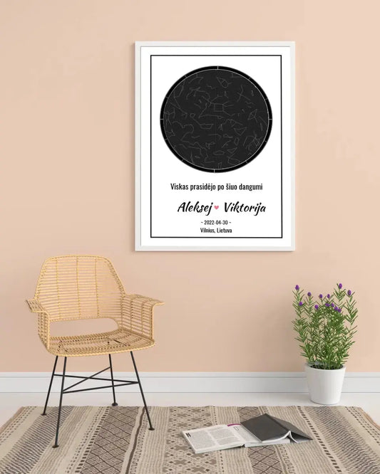 Personalizuotas žvaigždžių žemėlapis, plakatas su rėmeliu  Posteris(Plakatas) -  dovanokis.lt