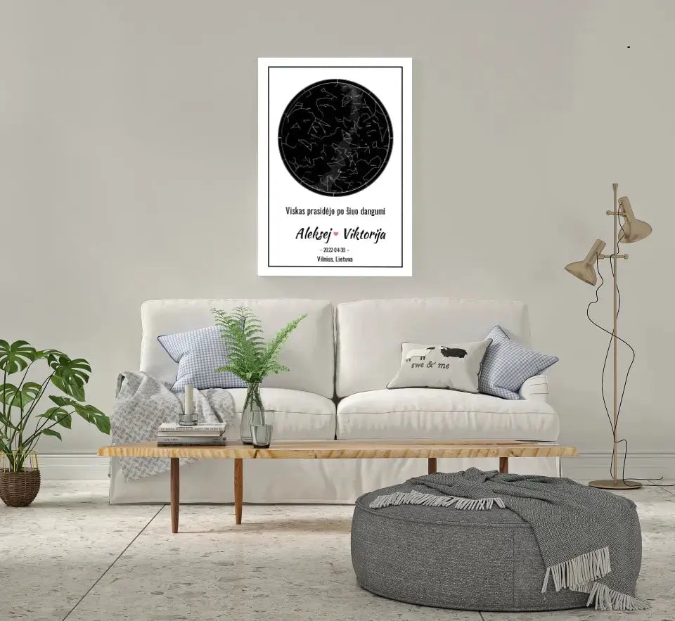 Personalizuotas žvaigždžių žemėlapis ant drobės  Drobe -  dovanokis.lt