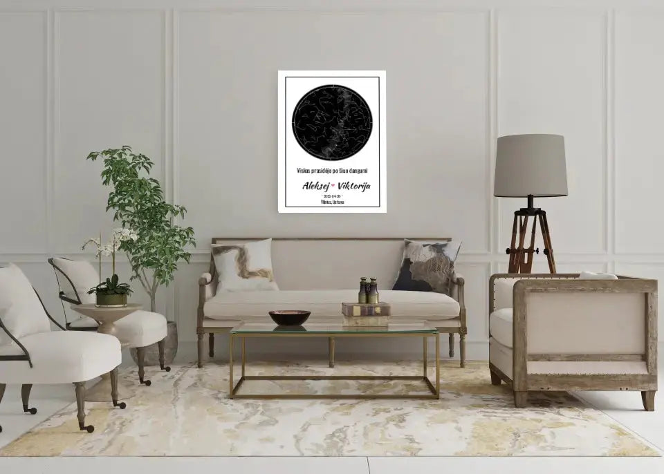 Personalizuotas žvaigždžių žemėlapis ant drobės  Drobe -  dovanokis.lt