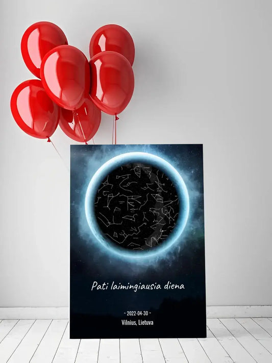 Personalizuotas žvaigždžių žemėlapis su fonu ant drobės  Drobe -  dovanokis.lt