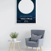 Personalizuotas žvaigždžių žemėlapis su mėlynu fonu, plakatas su rėmeliu  Poster -  dovanokis.lt