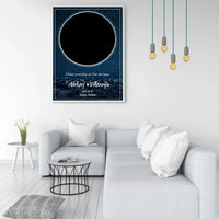 Personalizuotas žvaigždžių žemėlapis su mėlynu fonu, plakatas su rėmeliu  Poster -  dovanokis.lt