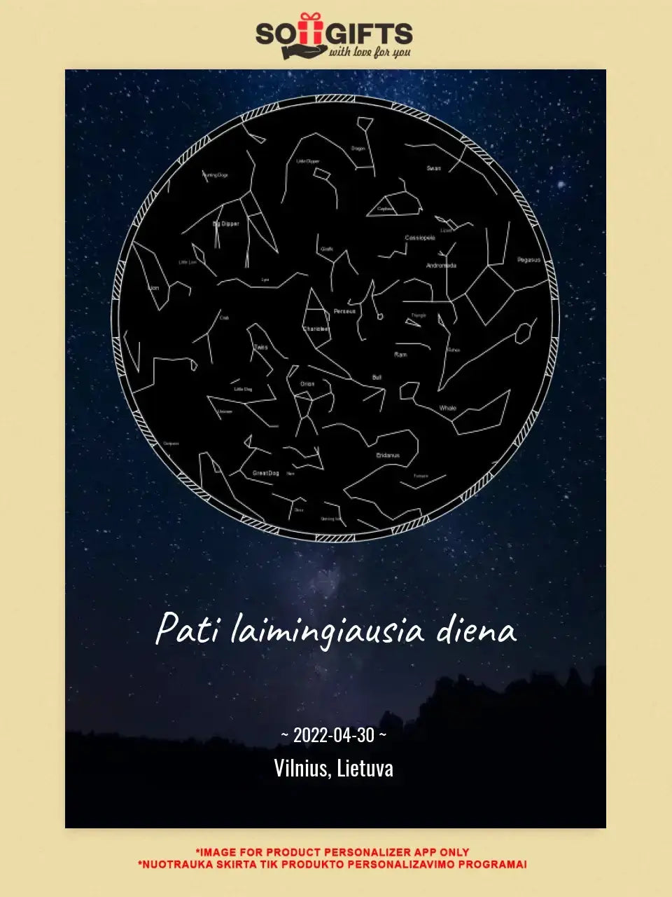 Personalizuotas žvaigždžių žemėlapis, plakatas su rėmeliu  Poster -  dovanokis.lt