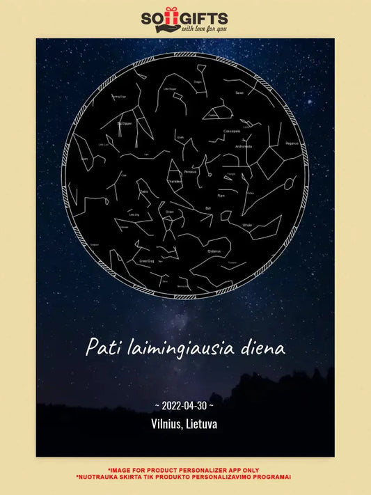 Personalizuotas žvaigždžių žemėlapis, plakatas su rėmeliu  Poster -  dovanokis.lt