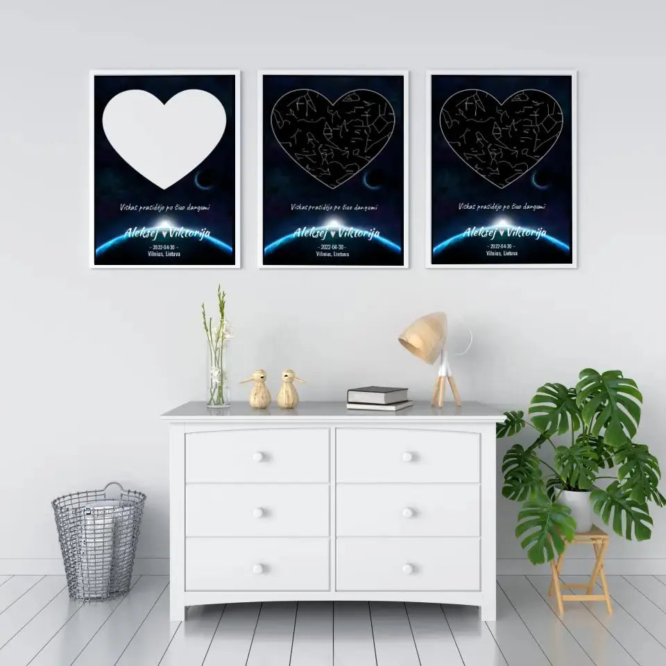 Personalizuotas žvaigždžių žemėlapis, plakatas su rėmeliu  Poster -  dovanokis.lt