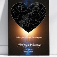 Personalizuotas žvaigždžių žemėlapis, plakatas su rėmeliu  Poster -  dovanokis.lt