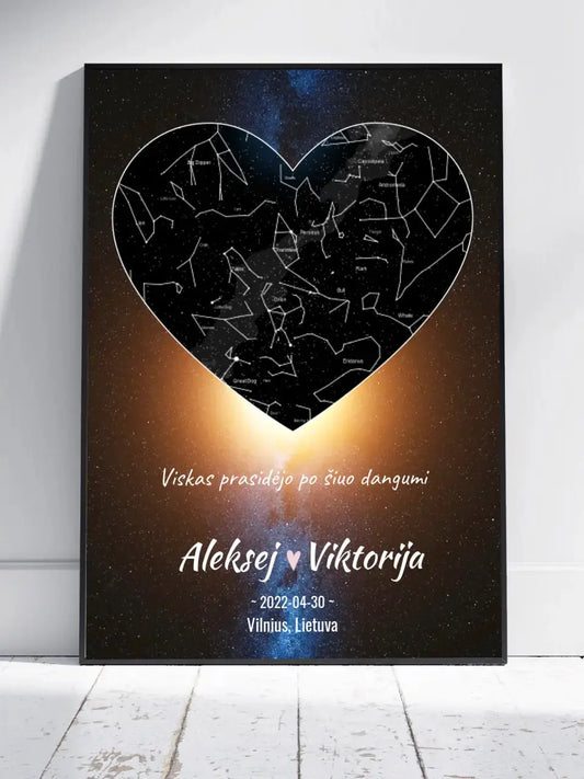 Personalizuotas žvaigždžių žemėlapis, plakatas su rėmeliu  Poster -  dovanokis.lt