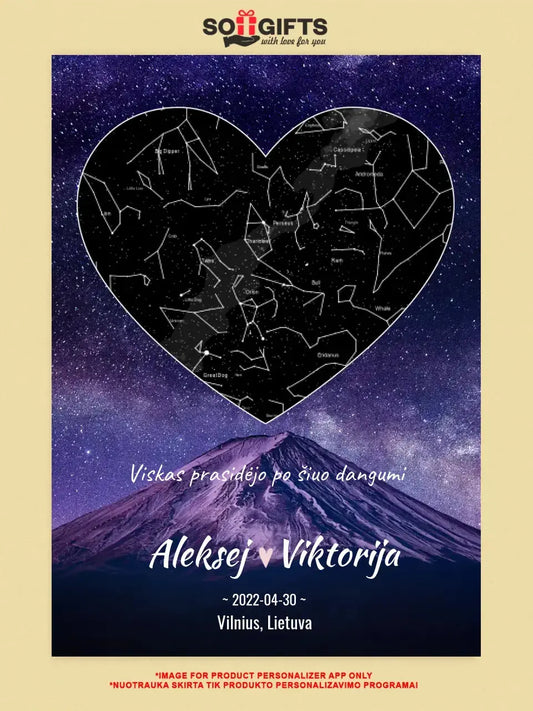 Personalizuotas žvaigždžių žemėlapis, plakatas su rėmeliu  Poster -  dovanokis.lt