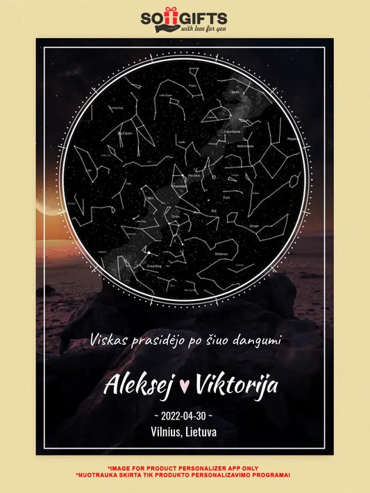 Personalizuotas žvaigždžių žemėlapis, plakatas su rėmeliu  Poster -  dovanokis.lt