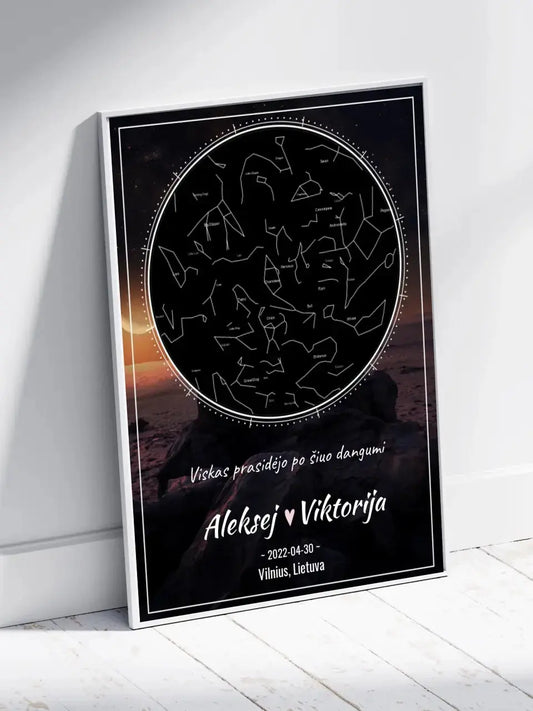 Personalizuotas žvaigždžių žemėlapis, plakatas su rėmeliu  Poster -  dovanokis.lt