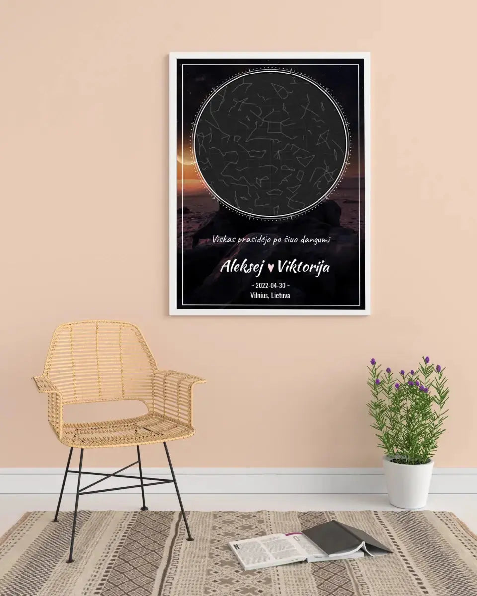 Personalizuotas žvaigždžių žemėlapis, plakatas su rėmeliu  Poster -  dovanokis.lt