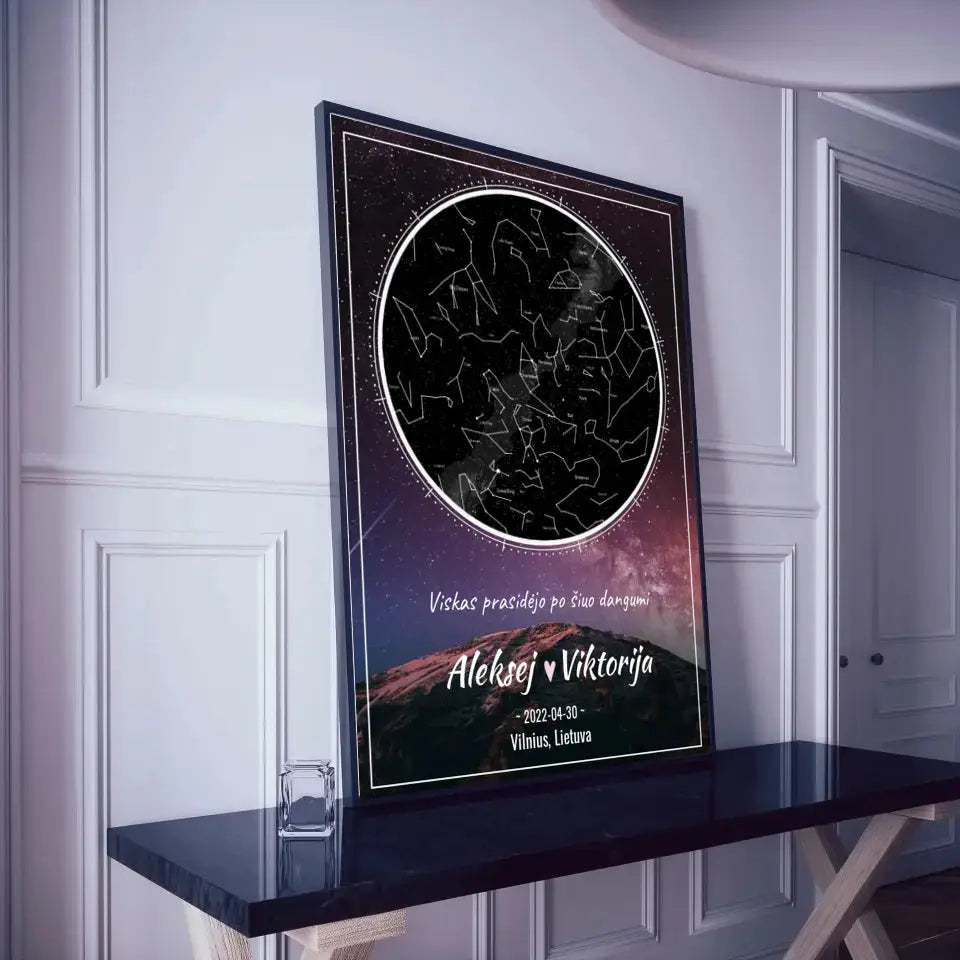 Personalizuotas žvaigždžių žemėlapis, plakatas su rėmeliu  Poster -  dovanokis.lt