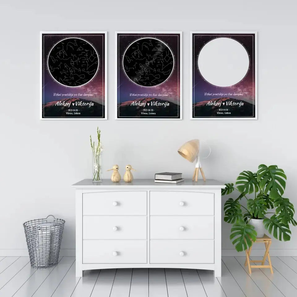 Personalizuotas žvaigždžių žemėlapis, plakatas su rėmeliu  Poster -  dovanokis.lt