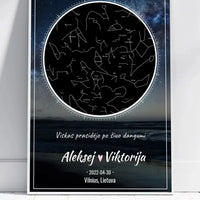 Personalizuotas žvaigždžių žemėlapis, plakatas su rėmeliu  Poster -  dovanokis.lt