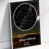 Personalizuotas žvaigždžių žemėlapis, plakatas su rėmeliu  Poster -  dovanokis.lt