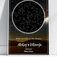 Personalizuotas žvaigždžių žemėlapis, plakatas su rėmeliu  Poster -  dovanokis.lt