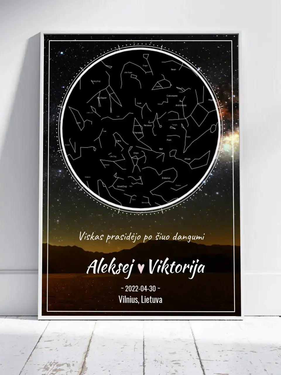 Personalizuotas žvaigždžių žemėlapis, plakatas su rėmeliu  Poster -  dovanokis.lt
