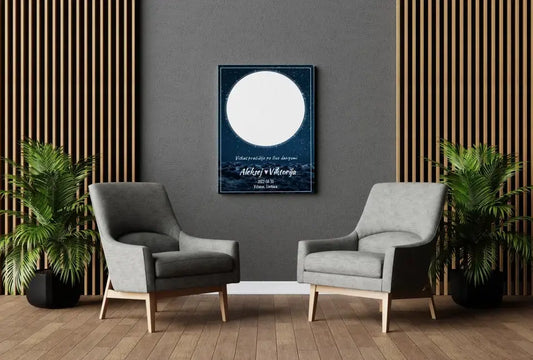 Personalizuotas žvaigždžių žemėlapis su mėlynu fonu ant drobės  Drobe -  dovanokis.lt