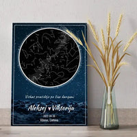 Personalizuotas žvaigždžių žemėlapis su mėlynu fonu ant drobės  Drobe -  dovanokis.lt