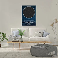 Personalizuotas žvaigždžių žemėlapis su mėlynu fonu ant drobės  Drobe -  dovanokis.lt