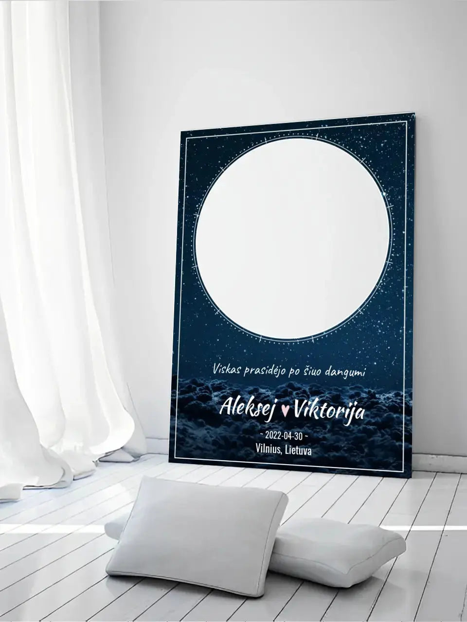 Personalizuotas žvaigždžių žemėlapis su mėlynu fonu ant drobės  Drobe -  dovanokis.lt