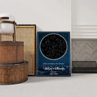 Personalizuotas žvaigždžių žemėlapis su mėlynu fonu ant drobės  Drobe -  dovanokis.lt