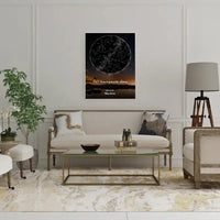 Personalizuotas žvaigždžių žemėlapis su fonu ir tekstu ant drobės  Drobe -  dovanokis.lt