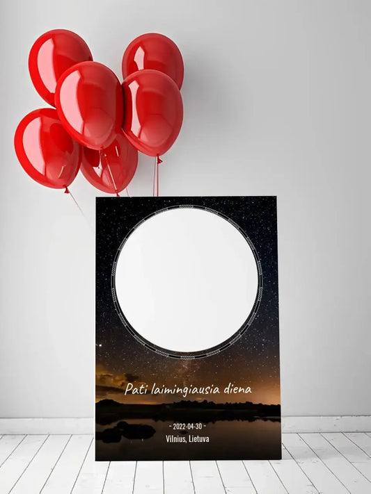 Personalizuotas žvaigždžių žemėlapis su fonu ir tekstu ant drobės  Drobe -  dovanokis.lt