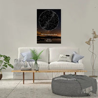 Personalizuotas žvaigždžių žemėlapis su fonu ir tekstu ant drobės  Drobe -  dovanokis.lt