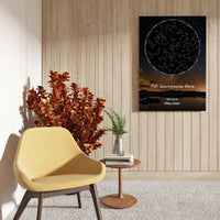 Personalizuotas žvaigždžių žemėlapis su fonu ir tekstu ant drobės  Drobe -  dovanokis.lt