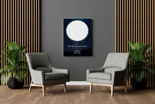 Personalizuotas žvaigždžių žemėlapis su fonu ir tekstu ant drobės  Drobe -  dovanokis.lt